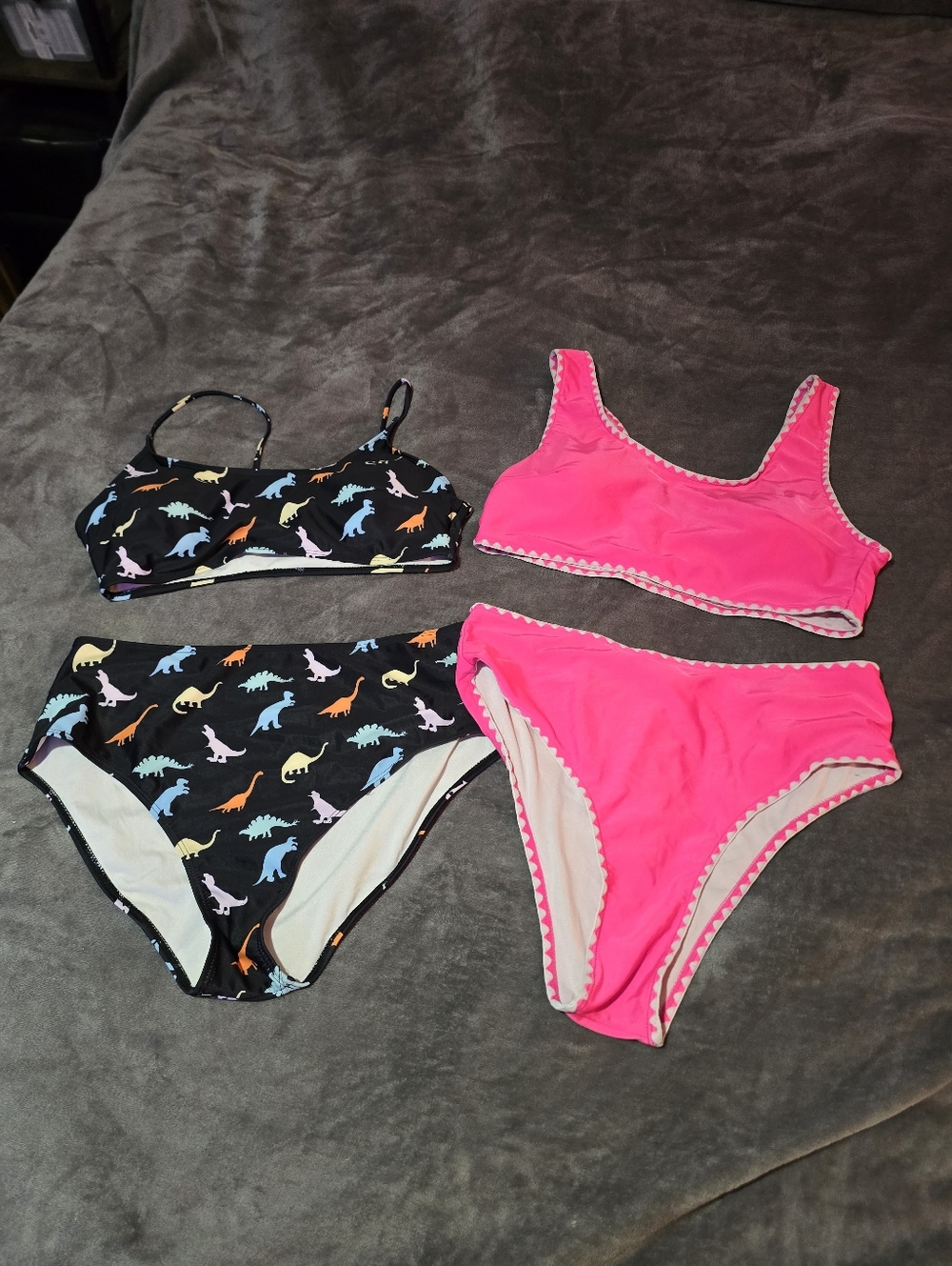 X2 SHEIN Size 1x 2-Piece Swimsuits! Pink Scallop & Dinosaurs (BUNDLE SET)